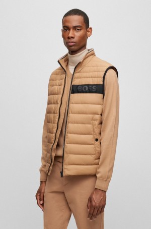 Chamarras Hugo Boss Agua-repellent Acolchado With 3d Logo Tape Hombre Beige | 27589-MDYX