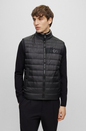 Chamarras Hugo Boss Agua-repellent Acolchado With 3d Logo Tape Hombre Negros | 16735-ZCRB