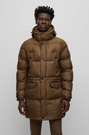 Chamarras Hugo Boss Agua-repellent Acolchado With Hood Hombre Marrom | 40672-WOVD