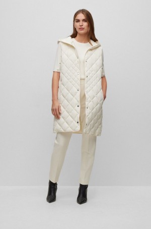 Chamarras Hugo Boss Agua-repellent Acolchado With Branded Poppers Mujer Blancos | 18043-IQRJ