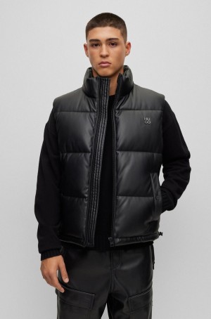 Chamarras Hugo Boss Agua-repellent In Faux Cuero With Stacked-logo Hardware Hombre Negros | 75496-QWGI
