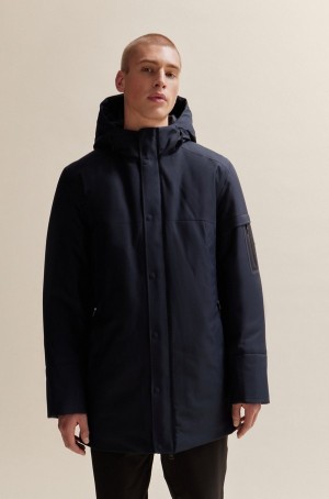 Chamarras Hugo Boss Agua-repellent Parka With Logo Sleeve Pocket Hombre Azules Oscuro | 21768-QAZF