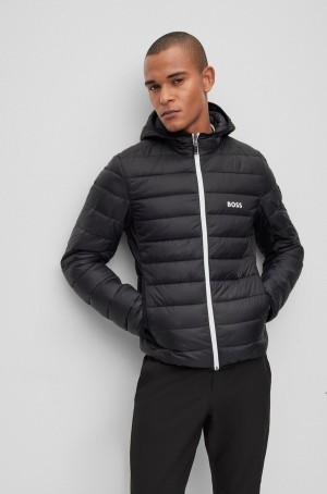 Chamarras Hugo Boss Agua-repellent Puffer With Branded Trims Hombre Negros | 68423-VZSI