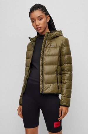 Chamarras Hugo Boss Agua-repellent Puffer With Logo Print Mujer Kaki | 23804-TADR