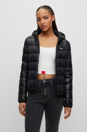 Chamarras Hugo Boss Agua-repellent Puffer With Logo Print Mujer Negros | 86315-RLNA