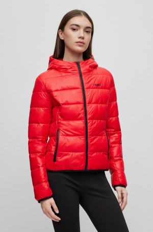 Chamarras Hugo Boss Agua-repellent Puffer With Logo Print Mujer Rojos | 48021-WCTJ
