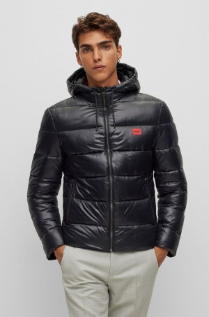 Chamarras Hugo Boss Agua-repellent Puffer With Red Logo Label Hombre Negros | 08194-JEUR