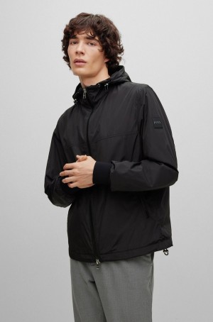 Chamarras Hugo Boss Agua-repellent Regular-fit With Detachable Hood Hombre Negros | 41978-PTWO