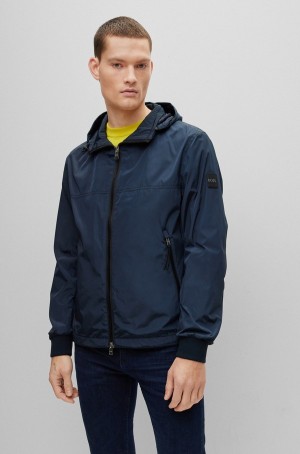 Chamarras Hugo Boss Agua-repellent Regular-fit With Detachable Hood Hombre Azules Oscuro | 20935-SUJT