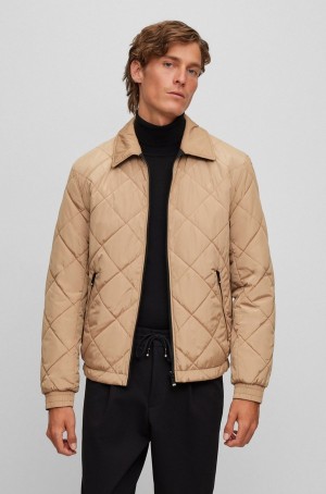 Chamarras Hugo Boss Agua-repellent Reversible Acolchado With Monogram Trim Hombre Beige | 21608-TWIE