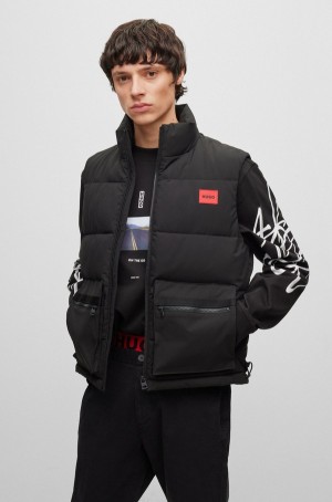 Chamarras Hugo Boss Agua-repellent With Red Logo Badge Hombre Negros | 50193-QXBD