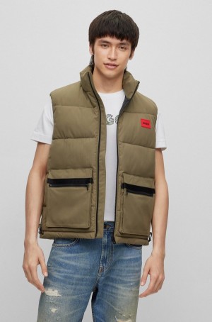 Chamarras Hugo Boss Agua-repellent With Red Logo Badge Hombre Kaki | 38197-NCPW