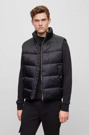 Chamarras Hugo Boss Agua-repellent Zip-up With Monogram Pattern Hombre Negros | 42506-OSUB
