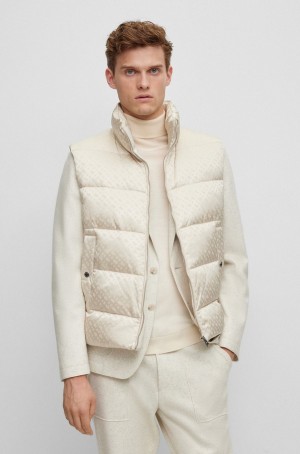 Chamarras Hugo Boss Agua-repellent Zip-up With Monogram Pattern Hombre Blancos | 08125-EZBS