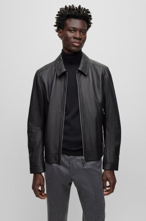 Chamarras Hugo Boss Cuero With Two-way Zip Hombre Negros | 64173-XEVT