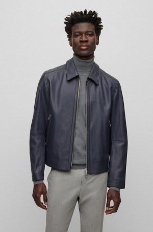 Chamarras Hugo Boss Cuero With Two-way Zip Hombre Azules Oscuro | 95247-XGZI