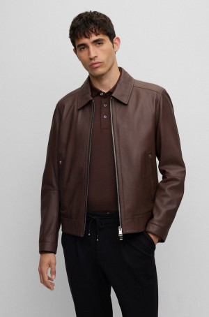 Chamarras Hugo Boss Cuero With Two-way Zip Hombre Marrom Oscuro | 94275-XEYC