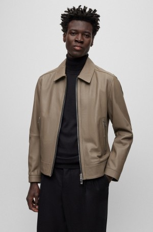 Chamarras Hugo Boss Cuero With Two-way Zip Hombre Kaki | 19846-DFPW