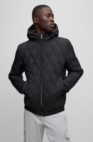 Chamarras Hugo Boss Encapuchado In Ligeros Agua-repellent Fabric Hombre Negros | 15740-BHCI