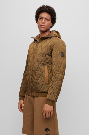 Chamarras Hugo Boss Encapuchado In Ligeros Agua-repellent Fabric Hombre Marrom | 15839-NFZX
