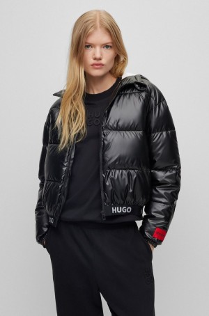 Chamarras Hugo Boss Encapuchado Regular-fit With Logo Waistband Mujer Negros | 34562-VPCL