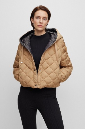 Chamarras Hugo Boss Encapuchado Reversible With Padding Mujer Beige | 97305-FOJS