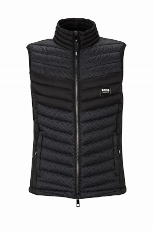 Chamarras Hugo Boss Equestrian Acolchado With Monogram-print Panels Hombre Negros | 50839-JGOL