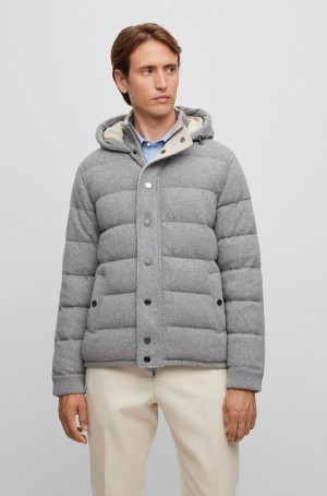 Chamarras Hugo Boss Goose-down Puffer In De Punto Lana And Cashmere Hombre Grises | 04397-CXAR