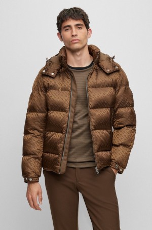 Chamarras Hugo Boss Monogram-jacquard Agua-repellent Acolchado With Hood Hombre Marrom | 79136-GQKE