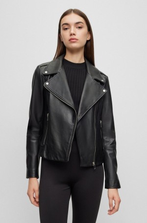 Chamarras Hugo Boss Oiled-leather With Asymmetric Zip Mujer Negros | 85904-LGPB