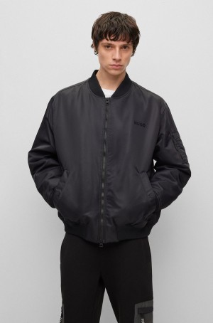 Chamarras Hugo Boss Oversized-fit Agua-repellent Bomber With Logo Print Hombre Negros | 98431-OTIM