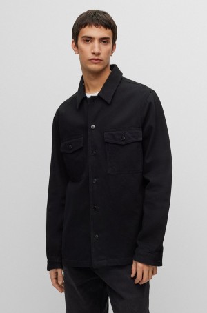 Chamarras Hugo Boss Oversized-fit Denim With Rear Doodle Motif Hombre Negros | 16045-JSWC