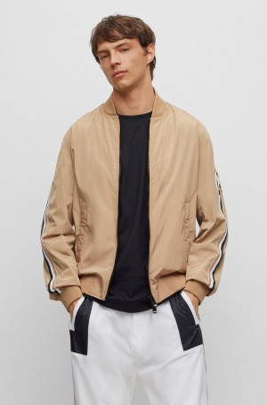 Chamarras Hugo Boss Recycled-material With Signature-stripe Tape Hombre Beige | 05179-NSFM