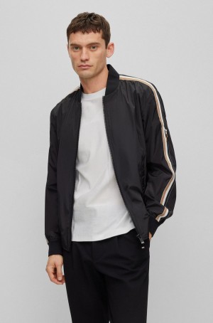 Chamarras Hugo Boss Recycled-material With Signature-stripe Tape Hombre Negros | 63508-ILPT