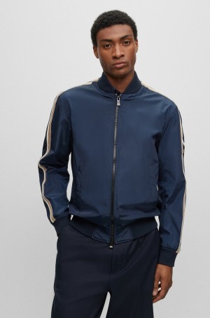 Chamarras Hugo Boss Recycled-material With Signature-stripe Tape Hombre Azules Oscuro | 03842-QVOF