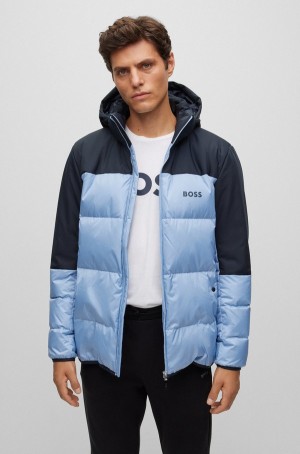 Chamarras Hugo Boss Regular-fit Agua-repellent Down With Logo Detail Hombre Azules Claro | 31627-SGKZ