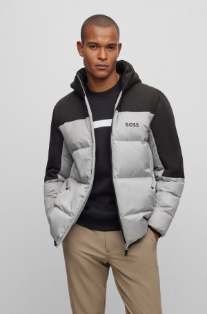 Chamarras Hugo Boss Regular-fit Agua-repellent Down With Logo Detail Hombre Grises Claro | 27406-FHBD