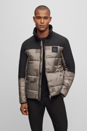 Chamarras Hugo Boss Regular-fit Agua-repellent Acolchado In Mixed Materials Hombre Negros Grises | 20465-QIWG