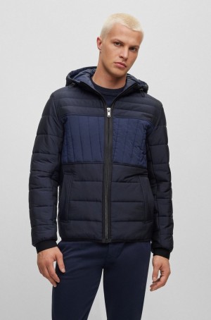 Chamarras Hugo Boss Regular-fit Agua-repellent In Mixed Materials Hombre Azules Oscuro | 52648-WPED