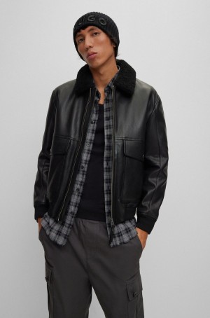 Chamarras Hugo Boss Regular-fit Cuero With Detachable Shearling Collar Hombre Negros | 27854-WONK
