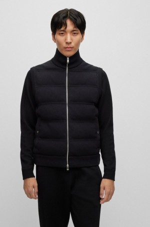 Chamarras Hugo Boss Regular-fit In A Acanalado Algodon Blend Hombre Negros | 81937-YLMT