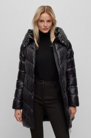 Chamarras Hugo Boss Regular-fit Puffer In Agua-repellent Gloss Fabric Mujer Negros | 57064-MITD