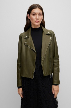 Chamarras Hugo Boss Slim-fit Cuero With Asymmetric Front Zip Mujer Verdes Oscuro | 38169-UGKI