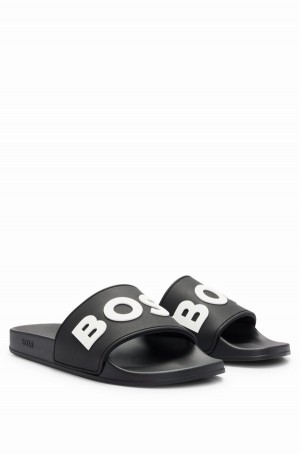 Chanclas Hugo Boss Italian-made Raised Logo Hombre Negros | 43028-ZRPQ