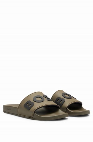 Chanclas Hugo Boss Italian-made Raised Logo Hombre Verdes Oscuro | 90517-SUAT