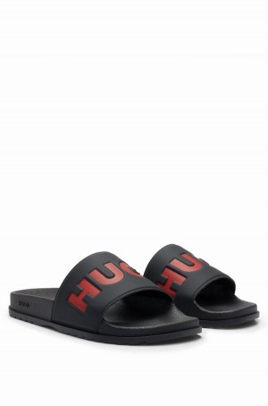 Chanclas Hugo Boss Logo Correa Hombre Negros | 19584-YPJG