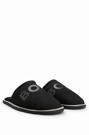 Chanclas Hugo Boss Monogram-logo With Rubber Outsole And Signature Stripe Hombre Negros | 15847-KPDW