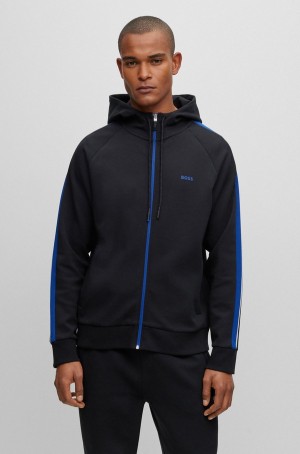 Chandals Hugo Boss Algodon-blend Regular-fit With A Rayas Tape Hombre Negros | 79324-ZGFN