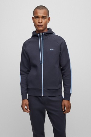 Chandals Hugo Boss Algodon-blend Regular-fit With A Rayas Tape Hombre Azules Oscuro | 82694-AUTB