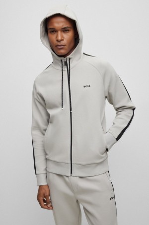 Chandals Hugo Boss Algodon-blend Regular-fit With A Rayas Tape Hombre Grises Claro | 42971-XUGV